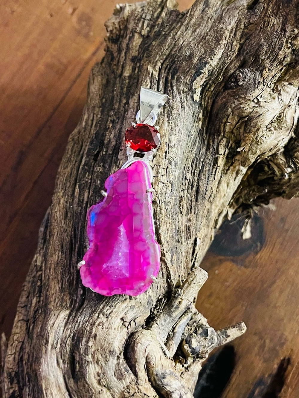 Solar Agate Garnet 925 Sterling Silver Pendant